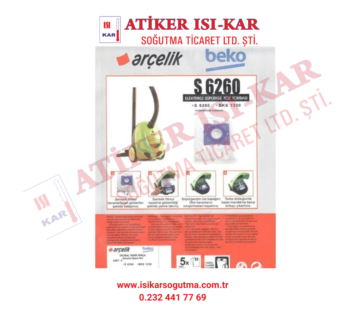 ARÇELİK BEKO S6260 TOZ TORBASI