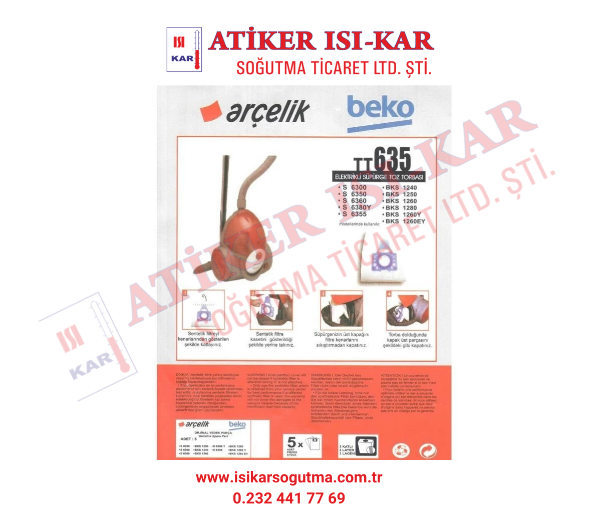 ARÇELİK BEKO TT635 TOZ TORBASI